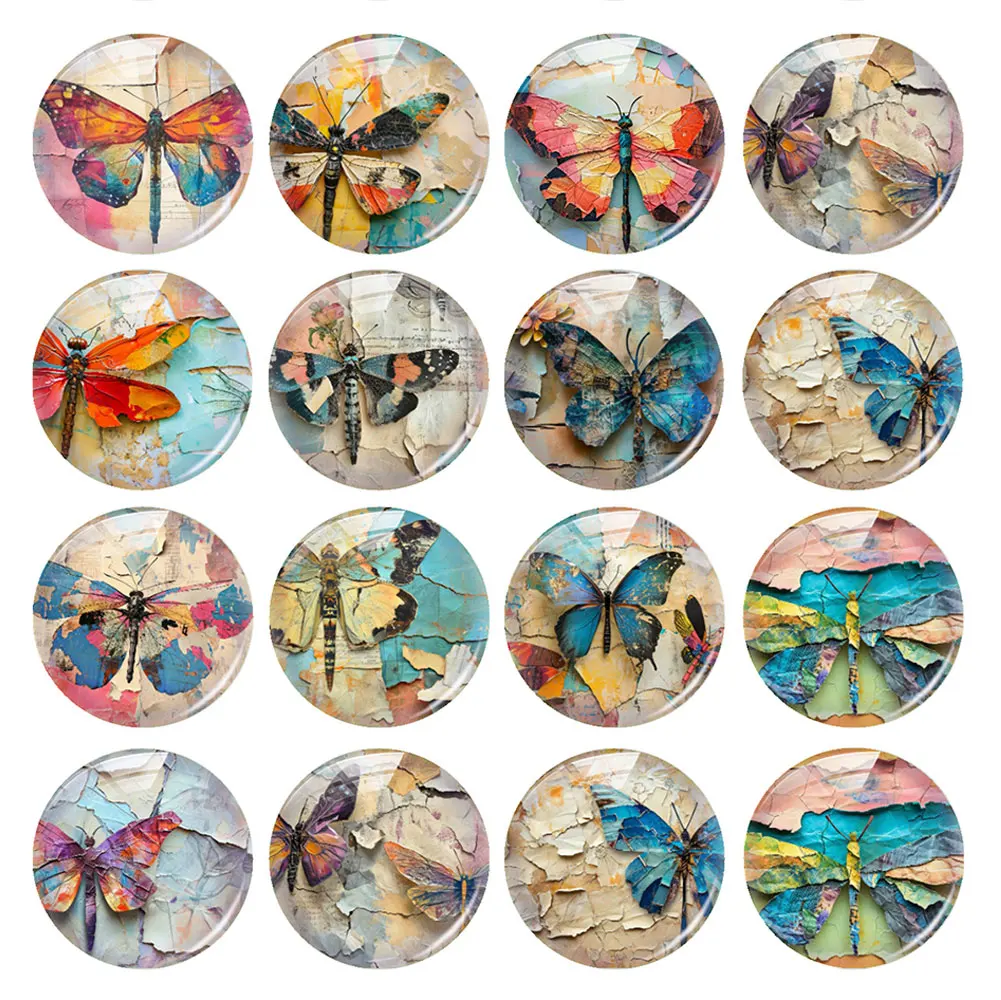 

Handmade Butterflies Dragonfly Photo Glass Cabochon Flatback Demo Flat Back Cameo For Diy Jewelry Making Supplies Accessories