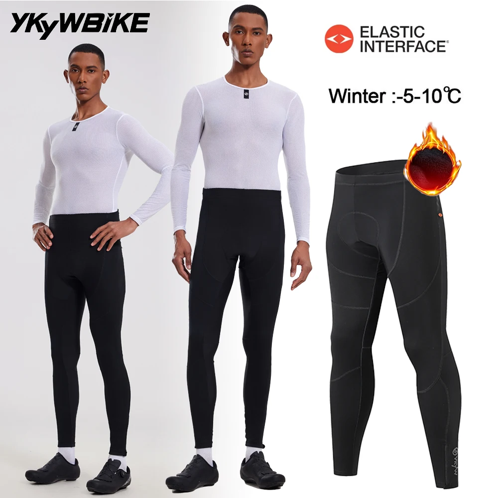 YKYWBIKE Men Cycling Pants Winter Thermal Fleece Tights MTB Road Bike Pro Long Distance Elastic Interface 7H Chamois Pad -5~10°C