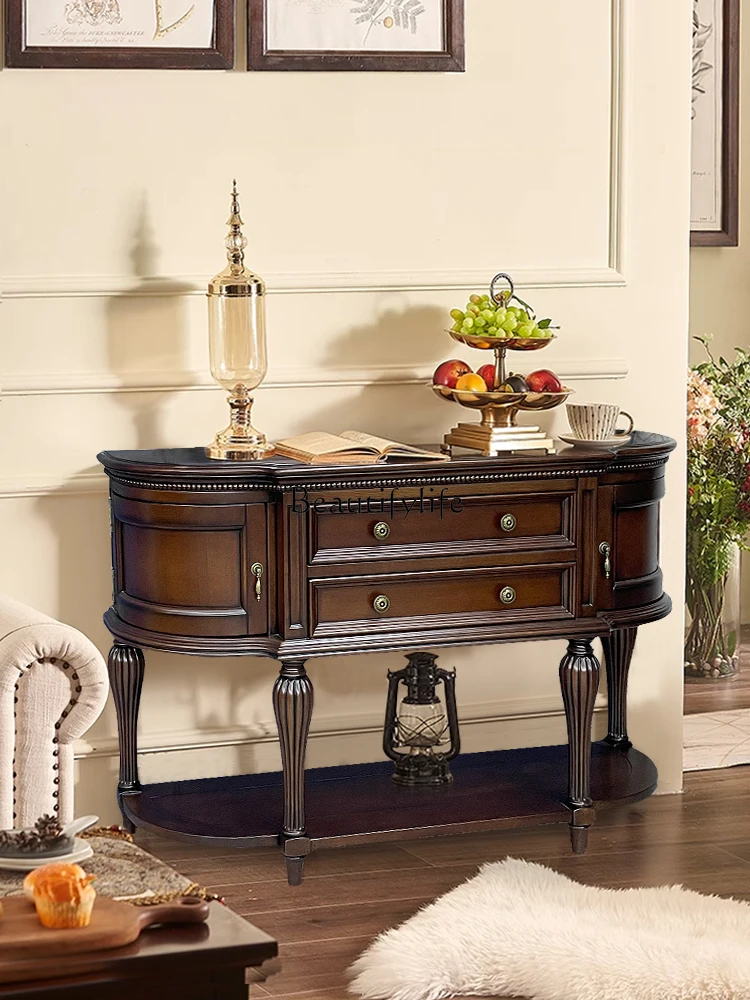 American-Style Solid Wood Hallway Counter Semicircle Simple Entrance Light Luxury European Console Tables