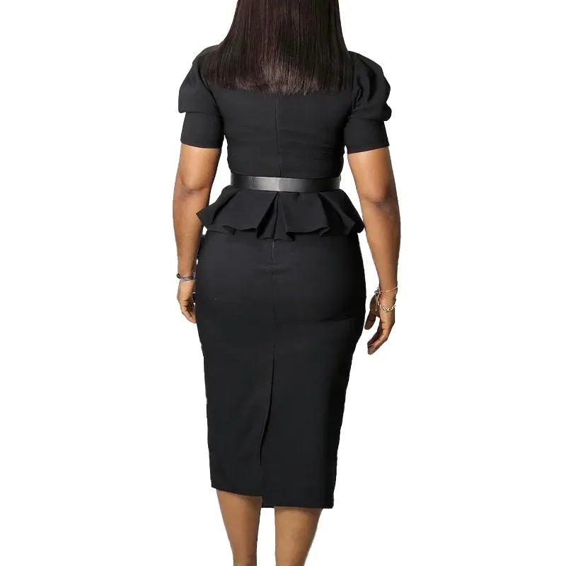 3XL Plus Size Summer Autumn Women Elegant Office Midi Dresses Ladies Bodycon Square Neck Female Fashion Sexy Work Pencil Dress