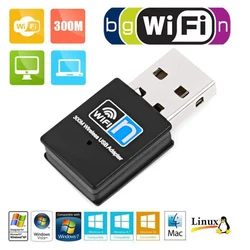 USB 2.0 미니 무선 컴퓨터 노트북 네트워크 카드, 와이파이 안테나 어댑터, RTL8192 듀얼 밴드 802.11b/n/g, 300M, 2.4GHz