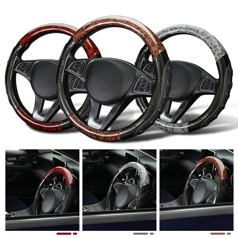 Car Truck PU Leather Embossed Steering Wheel Cover Steering-Wheel For Auto Diameters 36 38 40 42 45 47 50CM 7 Sizes to Choose