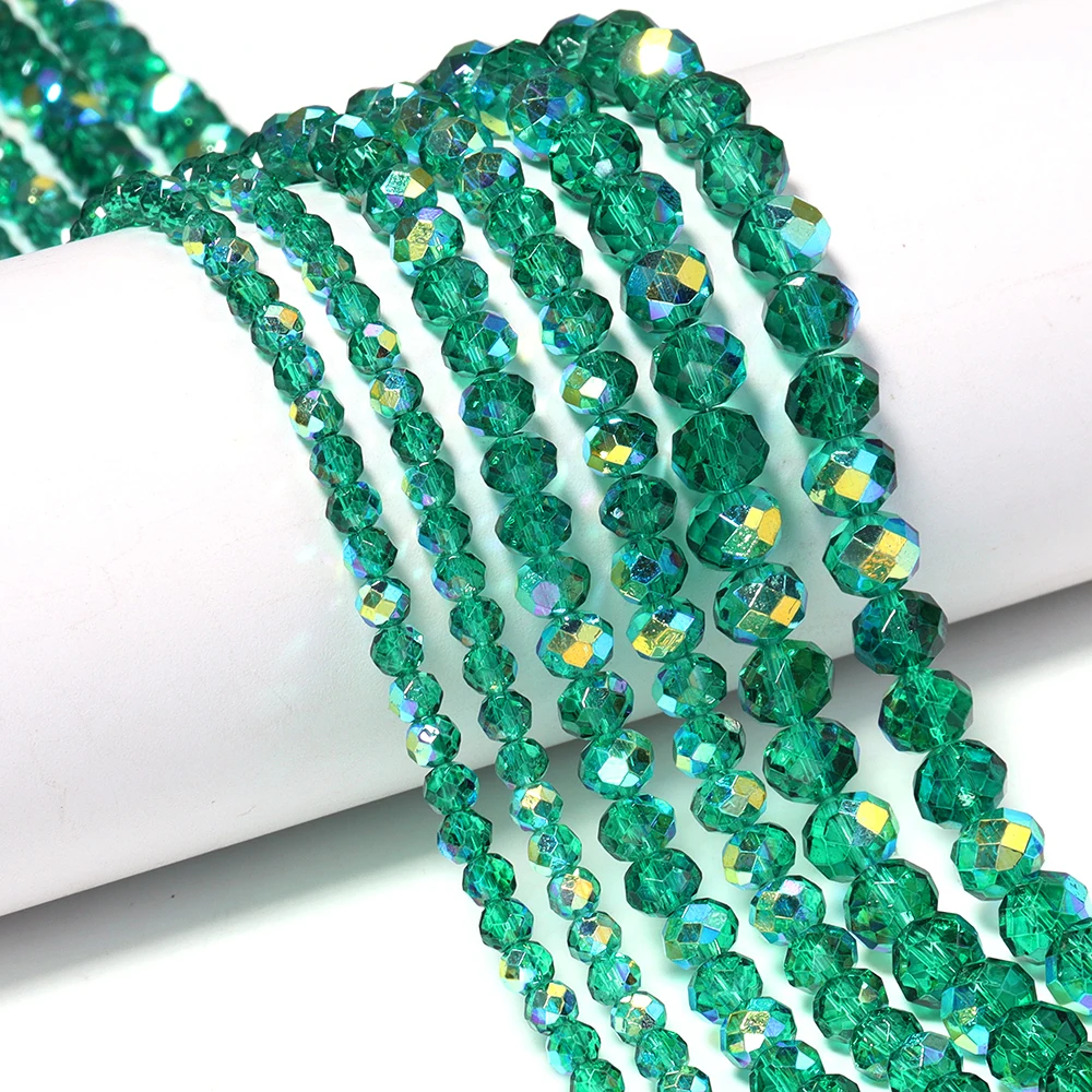 1 Strand New AB Faceted Crystal Glass Beads Dark Green Flat Round Loose Spacer Beads For DIY Bracelet Necklace Jewelry Making