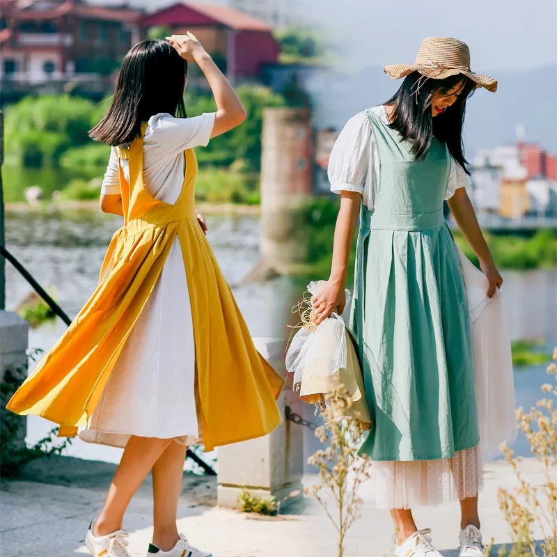 Cotton Linen V-neck Apron Side Open Florist Aprons Gardening Nail Art Coffee Shops Kitchen Smock Household Workwear Home Garden