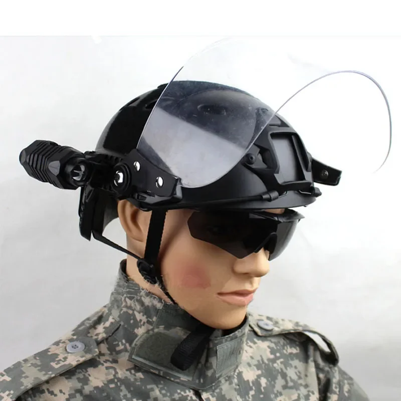 Outdoor Tactical Flip Up Face Shield Lens Goggles Riot Mask Visor for Fast AF MICH Action version Helmet Guide Rail