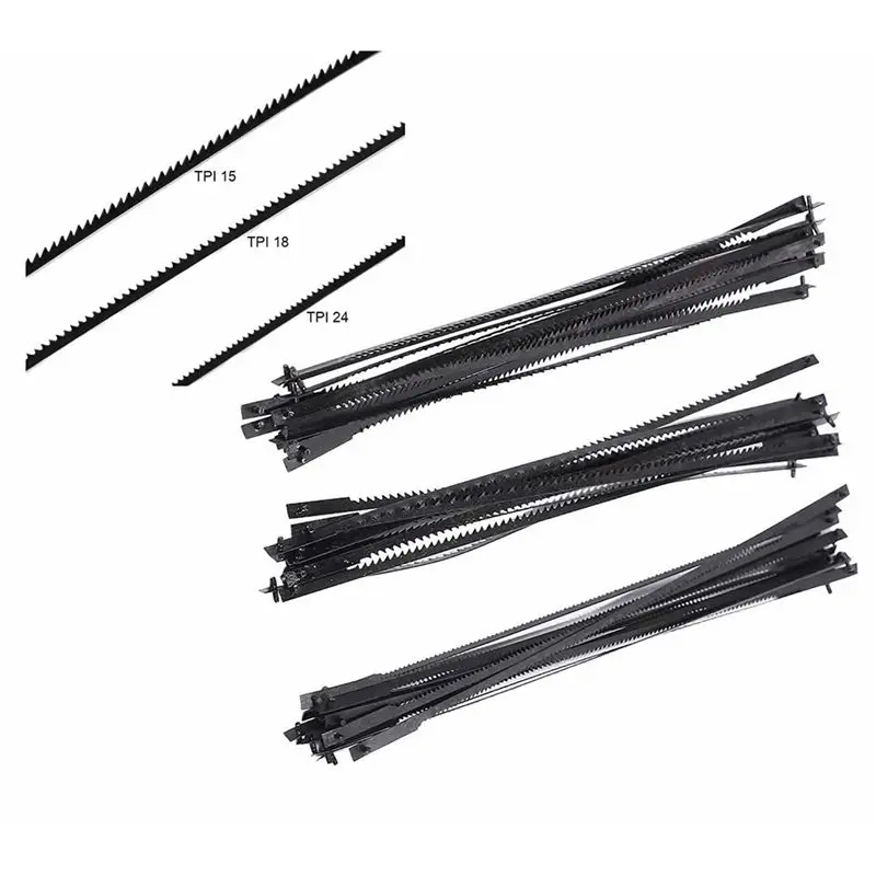 72Pcs Scroll Saw Blades 127Mm Carbon Steel Fretsaw Blades With Cross Pin 15/18/24 Teeth Standard Fine Cut Saw Blades