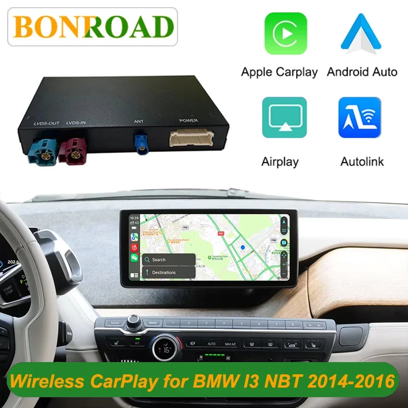 BMW I3 2014-2016 NBT System Bonroad Wireless CarPlay Android Auto Decoder Box, OEM Screen Retrofit Interface Module Support Airplay Autolink