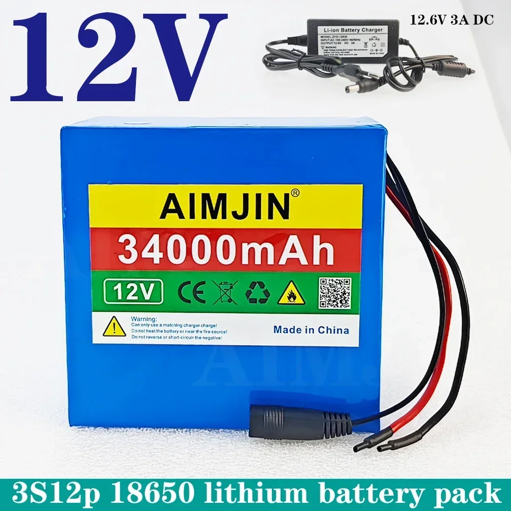 3S12P Battery Pack 12V 3400mAh Rechargeable 18650 Li-Ion  for LED Lamp Light Solar Street Light Backup Power etc