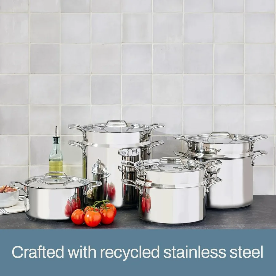 وعاء متعدد من الفولاذ المقاوم للصدأ سعة 8 لتر مع إدخال وغطاء، وعاء من الفولاذ المقاوم للصدأ، تحريض، مقلاة آمنة للفرن 600F، احترافية #6