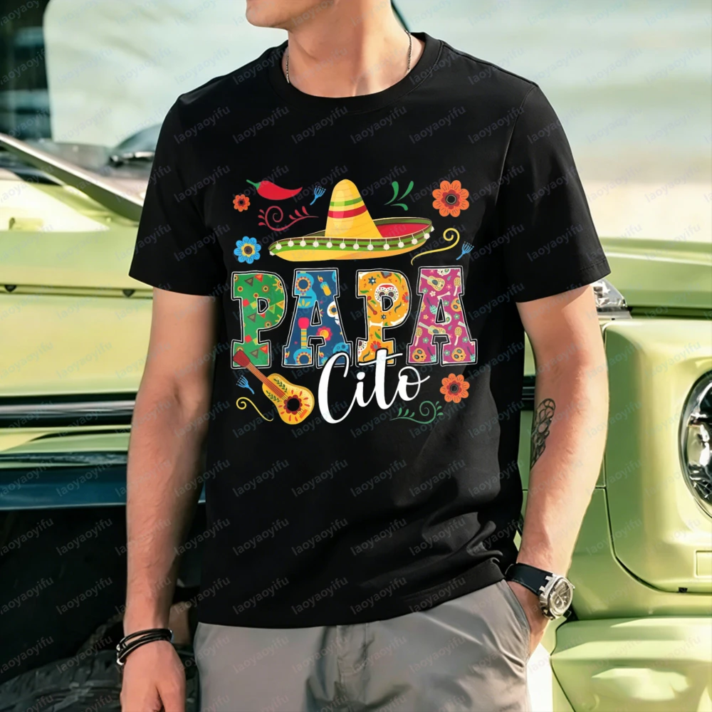 Mexican Dad  Father's Day Tee Papa Cito Sombrero Printed T-shirt for Men Summer Festival Retro Casual Cotton Tops Gift for Dad