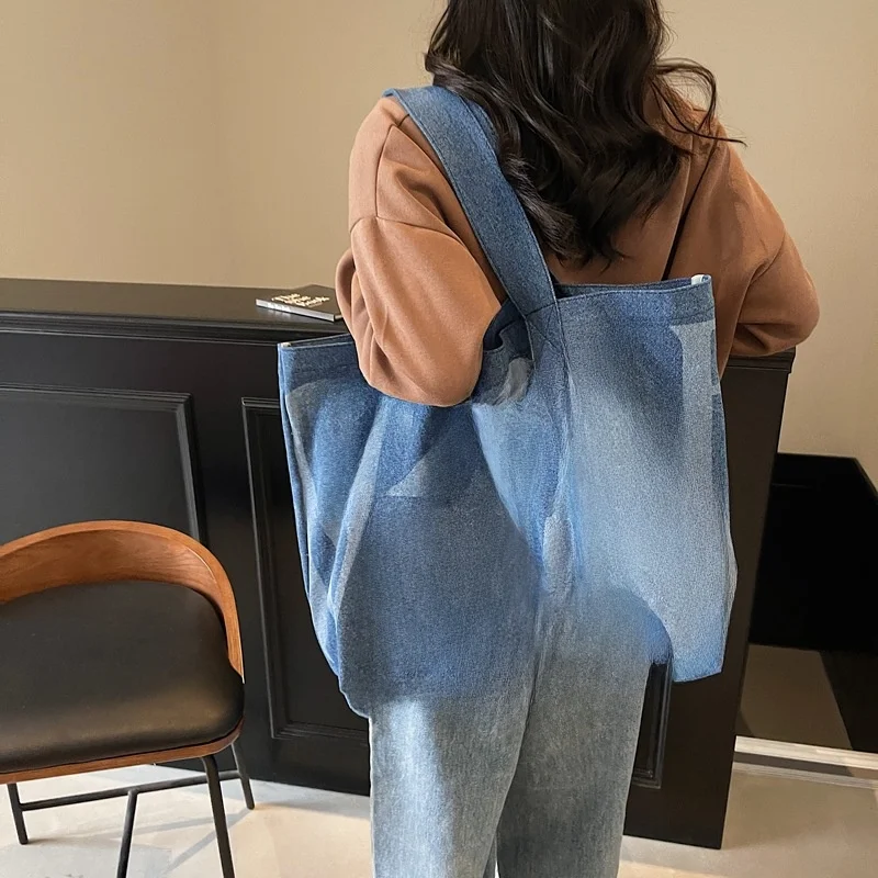 

2025 New Casual Versatile Single oulder Tote Bag Denim Commuter Bag for Men And Women Golden Luo He Leisure Simple Sle