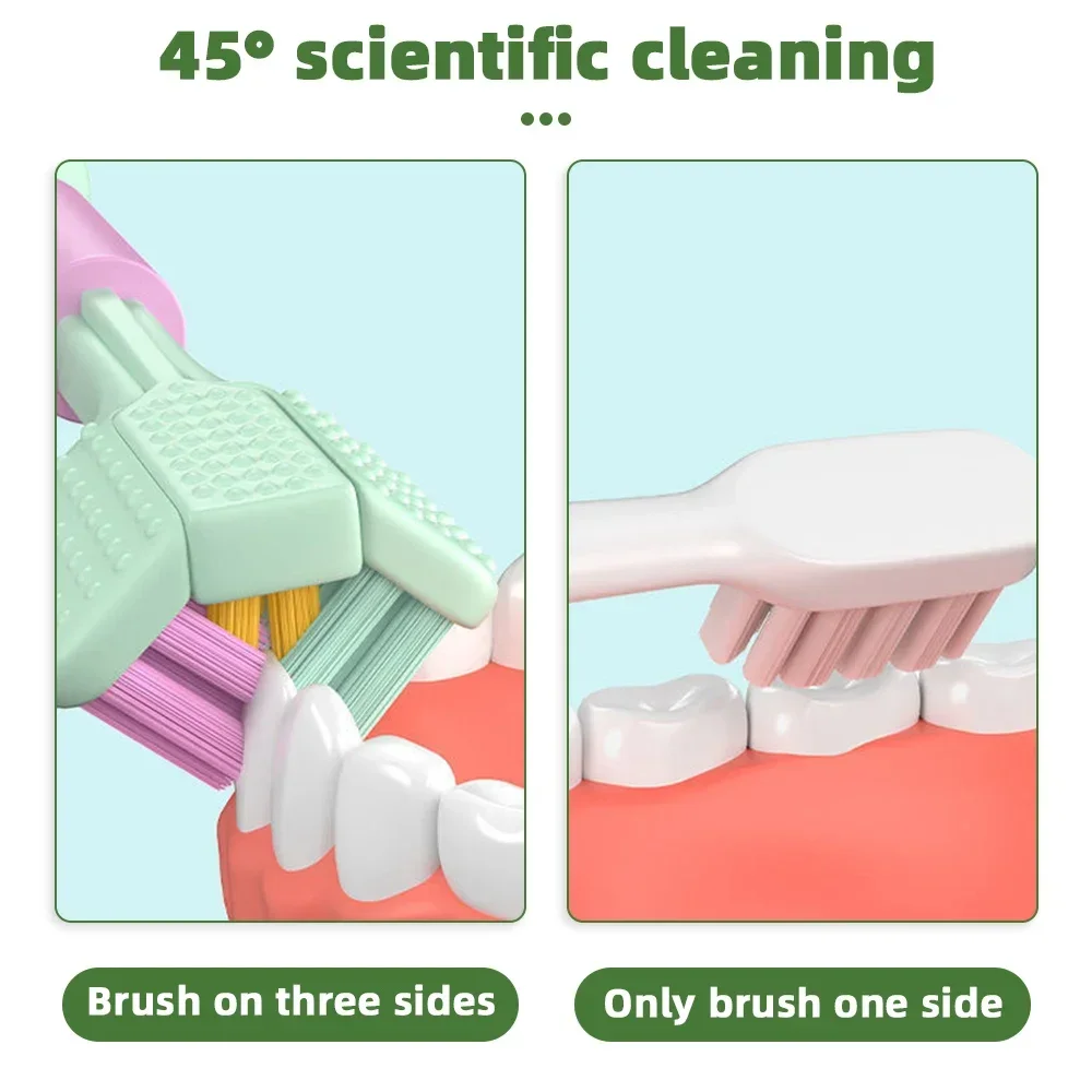 Cepillo de dientes estéreo 3D de tres lados, PBT, pelo suave ultrafino, raspador de lengua, Limpieza Profunda, cuidado bucal