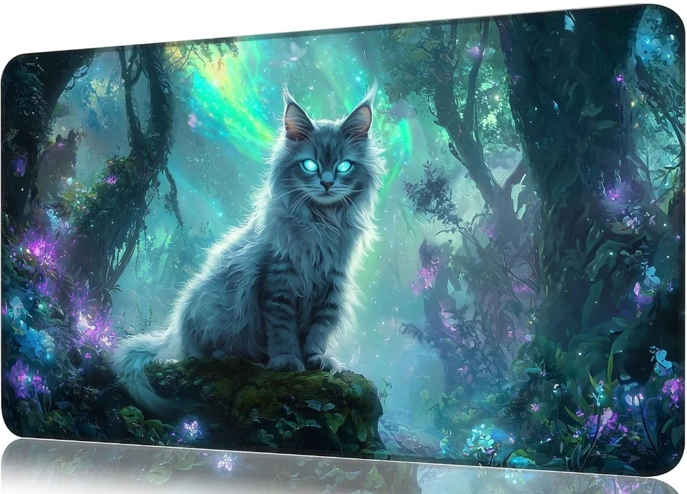 Forest Cat Zoned Play Mat Durable Office Desk pad Parties Gathering Card Game Mat Non-slip Keyboard PC Game Mouse Pad Cardmat
