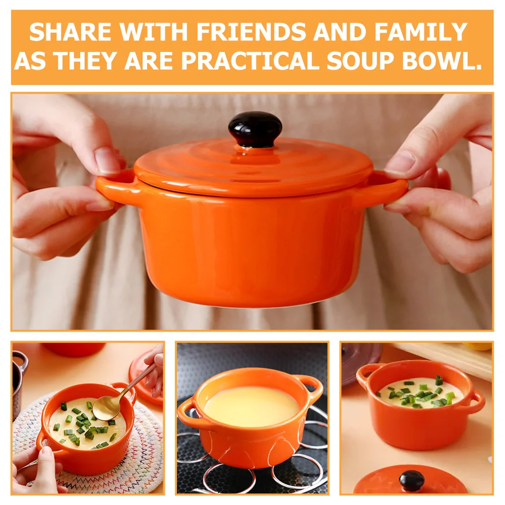 

Double Handle Ceramic Egg Steaming Baking Cheese Stew Bowl Food Serving Soup Bowl Kitchen Party Family Gathering