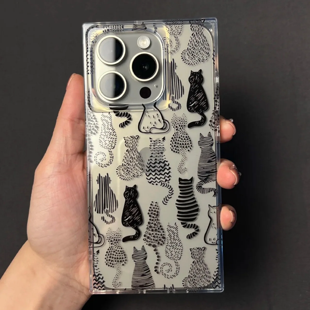 لطيف الكرتون الخطي القط واضح قضية الهاتف آيفون 16 15 14 13 12 11 برو ماكس 14 15 16 زائد لينة قذيفة الظهر كابا