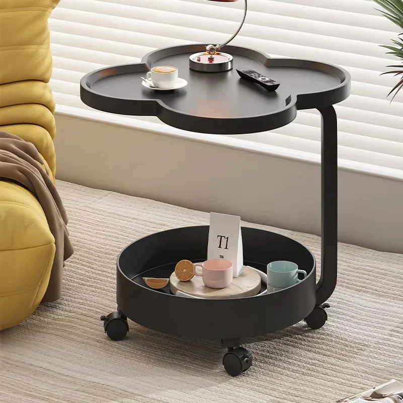 

Nordic Style Removable Coffee Table Cart with Wheels Storage Rack Small Tea Table Solid Wood 2 Layer Cart Coffee Table Furniture