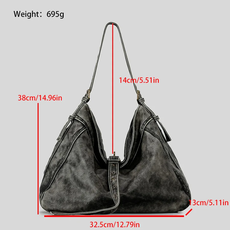 Vintage Large Capacity Tote Bags Washed Pu Leather Women Shoulder Bag Retro and Trend Crossbody Bag Big Shopper Purses 2024