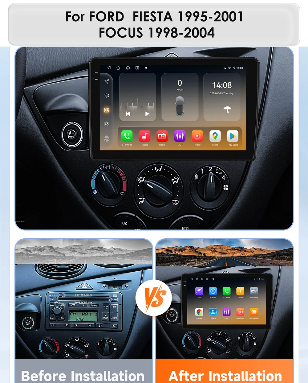 

Hizpo Car Smart Systems Мультимедиа для FORD FIESTA 1995-2001 FOCUS 1998-2004 Стерео 4G Беспроводной CarPlay Android Auto GPS 4G, DSP
