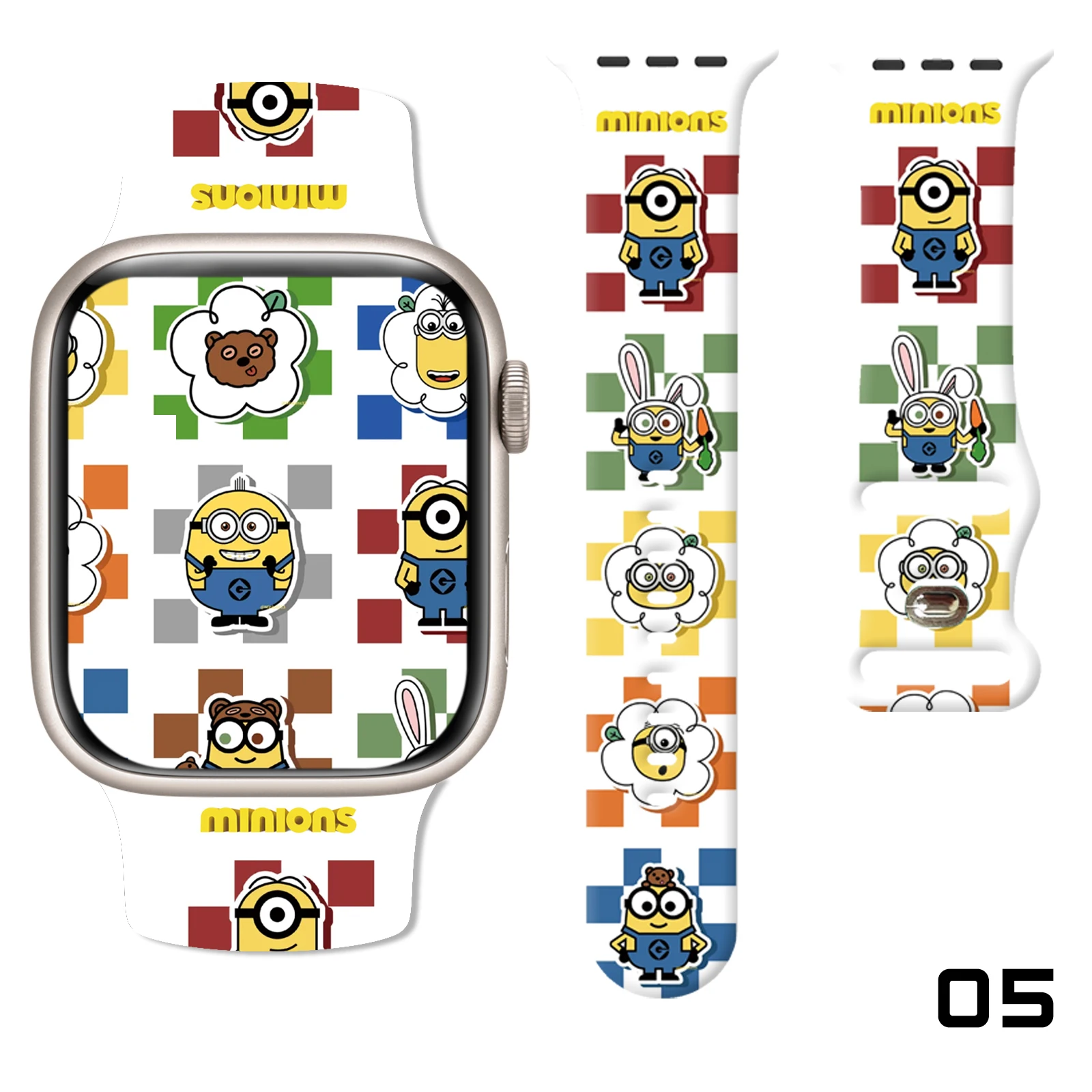 

Big-Eyed Adorable Minions Series Pattern Print Strap for Apple Watch 11/10/9/8/SE, Soft Replacement Silicone Band 45mm/44mm/42mm