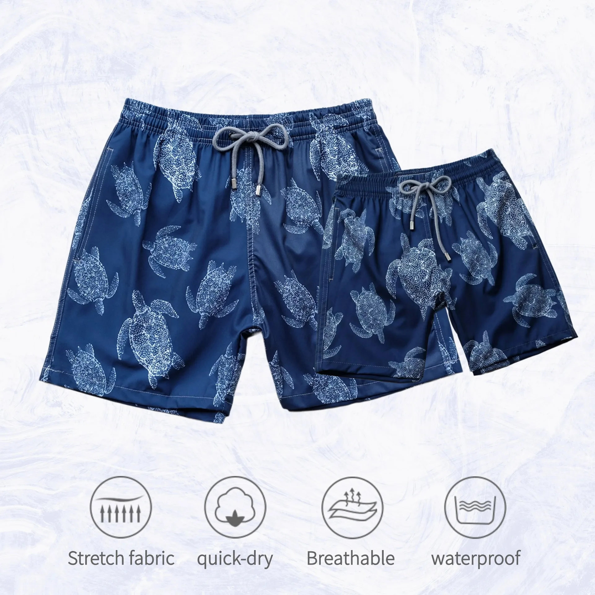 Pantalones de playa de moda para padres e hijos, ropa de tortuga, secado rápido, 4 vías, pantalones cortos de surf, bañadores