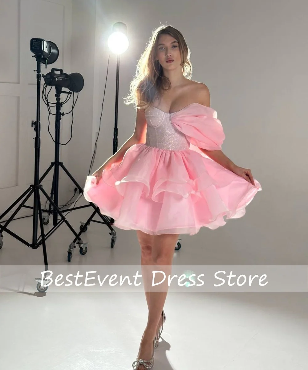

Customized Elegant Organza Pleat Sequined A-line Cocktail Gown Sweetheart Collar Short Mini Bespoke Occasion Prom Dresses