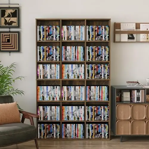 DVD Storage Tower with Adjustable Shelves, 9-Tier DVD Rack Tower for CDs, DVDs, Blu-Rays, Video Games, Rustic Brown