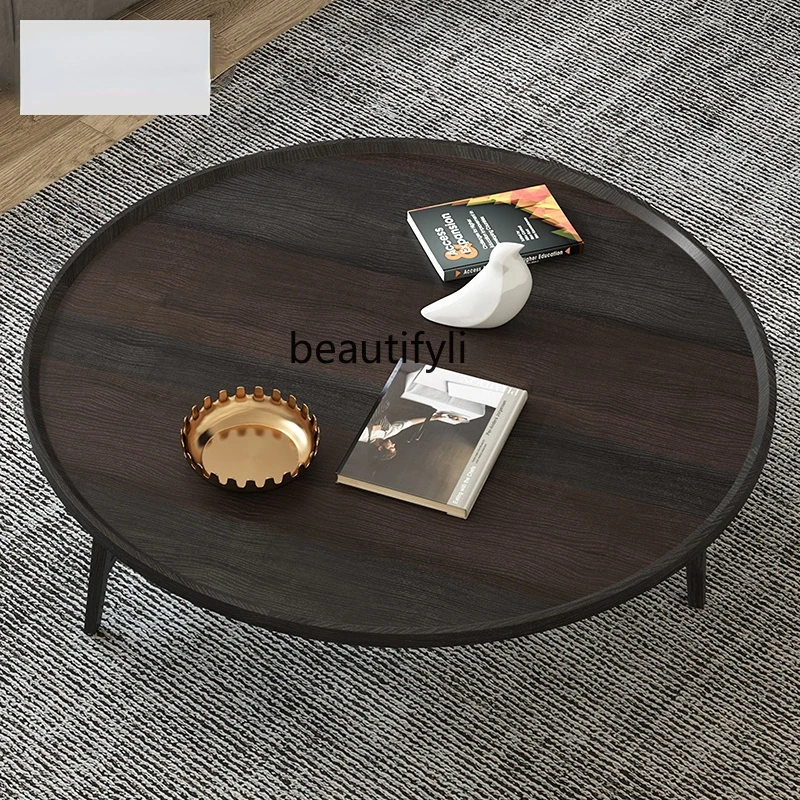 

yj Italian Modern Minimalistic Style Round Tea Table Smoked Wood Color Designer Model Room Living Room