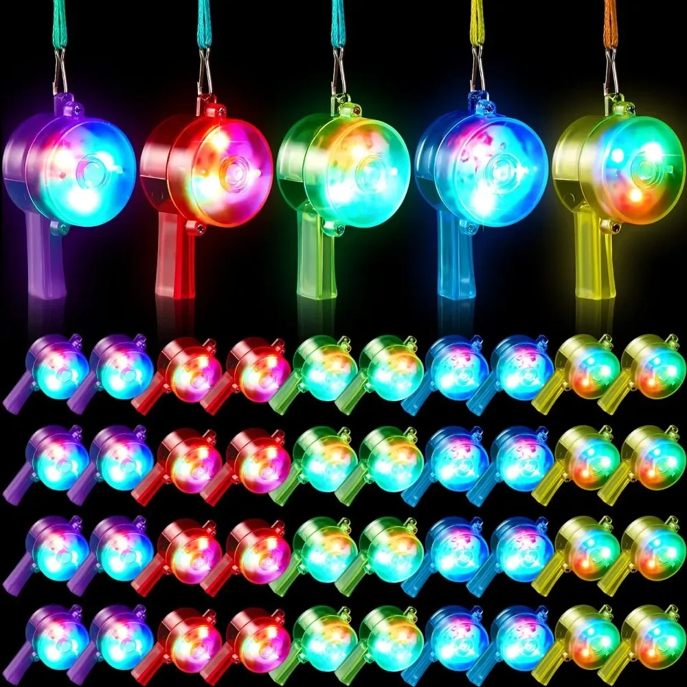 200 Pieces Luminous Whistle Party Supplies LED Lit Whistle with Lanyard Necklace Glowing in The Dark, Party Supplies