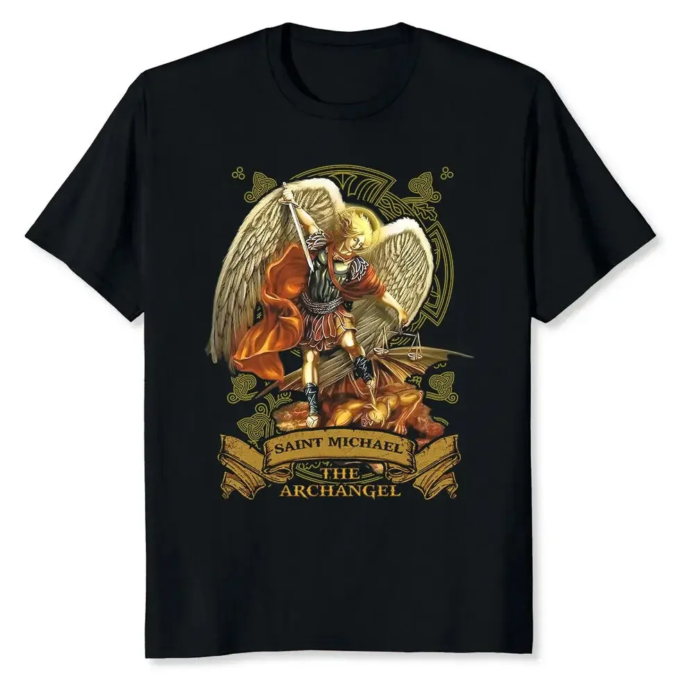 HOT! Saint Michael The Archangel Catholic T-Shirt Size S-5XL, Best GiftHigh Quality 100%Cotton Short Sleeve