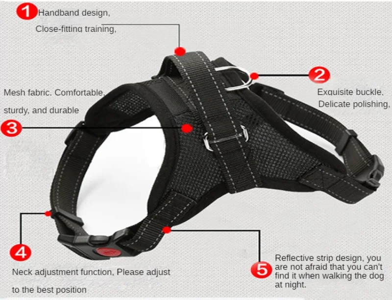 Personalized Nylon Heavy Duty Dog Pet Harness Collar Adjustable Padded Extra Large Medium Small Dog Reflective Harnesses Vest