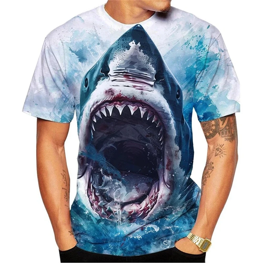 Sea Shark للجنسين عادية الاتجاه موضة الصيف قصيرة الأكمام ثلاثية الأبعاد تي شيرت مطبوع حيوانات البحر الاطفال فضفاض Harajuku تنفس البلوز