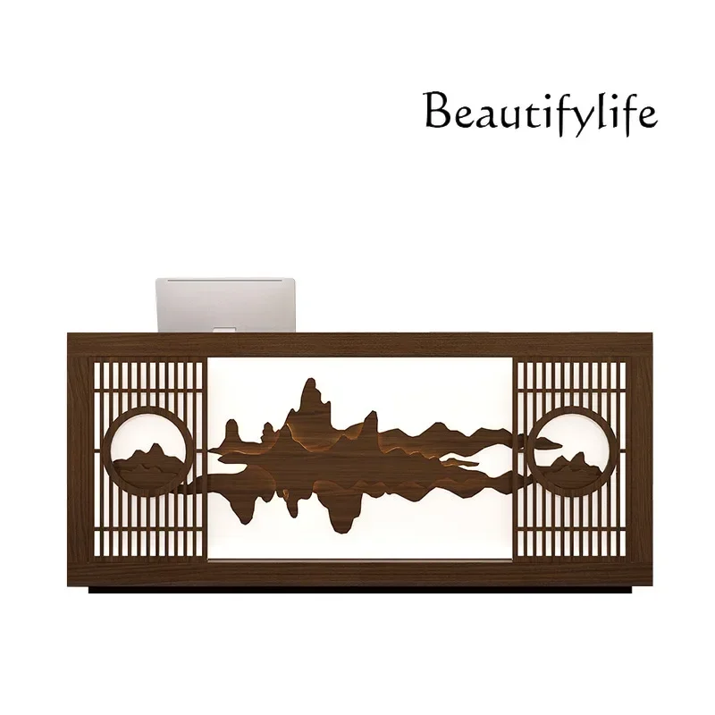 

44New Chinese style checkout page retro foot massage health and beauty restaurant hotel reception table