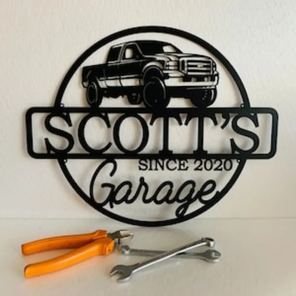

Personalized Metal Name Garage Sign Custom Plaque Wall Art Housewarming Est Year Man Cave Dad's Gift American Car