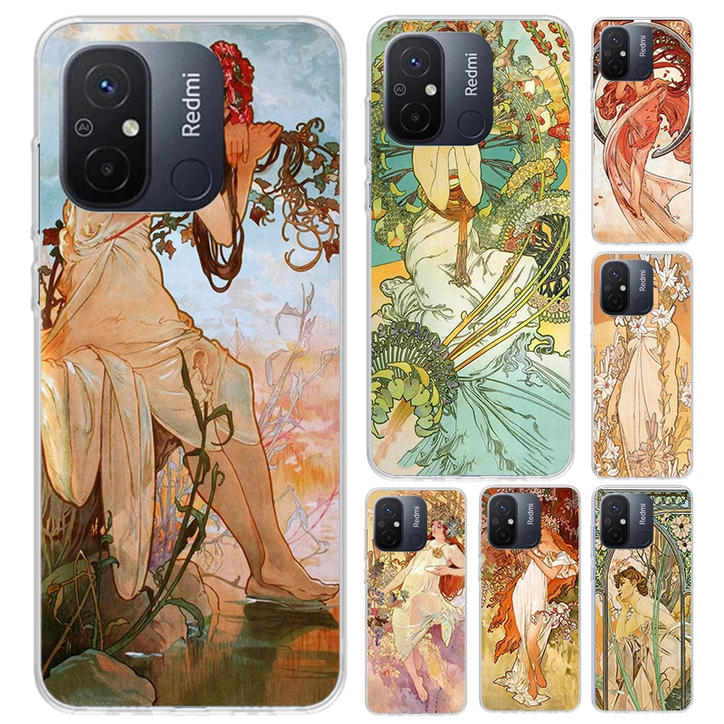 Alfons Mucha Primavera Phone Case for Xiaomi Redmi 12C 12 10C 10A 10X 10 9C 9A 9 9T 8A 8 7A 7 6A 6 Pro S2 K20 K40 Soft Print She