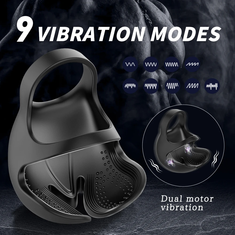 Male Cockring Vibrator 9 Speeds Penis Ring Delay Ejaculation Testis Stimulate Sex Toys for Men Scrotum Massager Adult Supplies