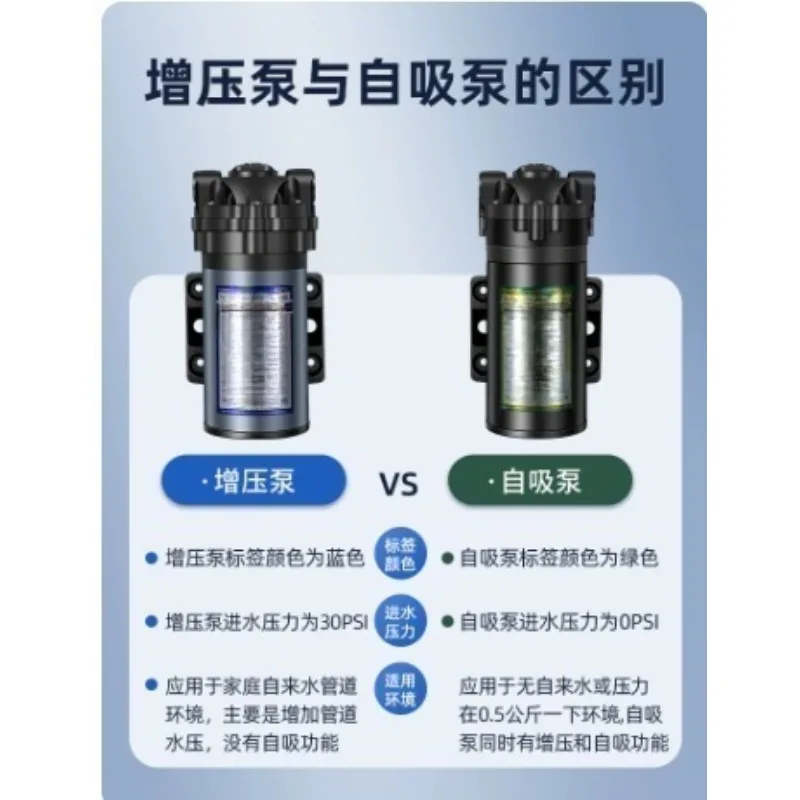 EC-205-300A 24V Self Priming Diaphragm Booster Pump 300G, RO Water Filter Pump with Pressure Stabilizer & Connectors