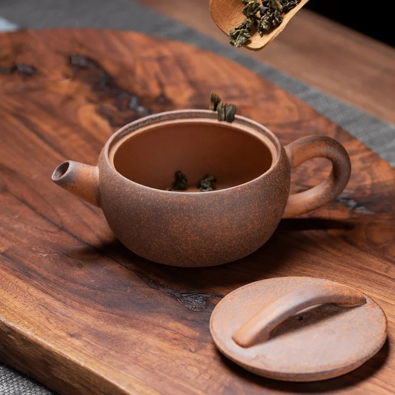 Raw ore rough pottery tea pot, handmade tea set, single pot, 120cc small tea pot