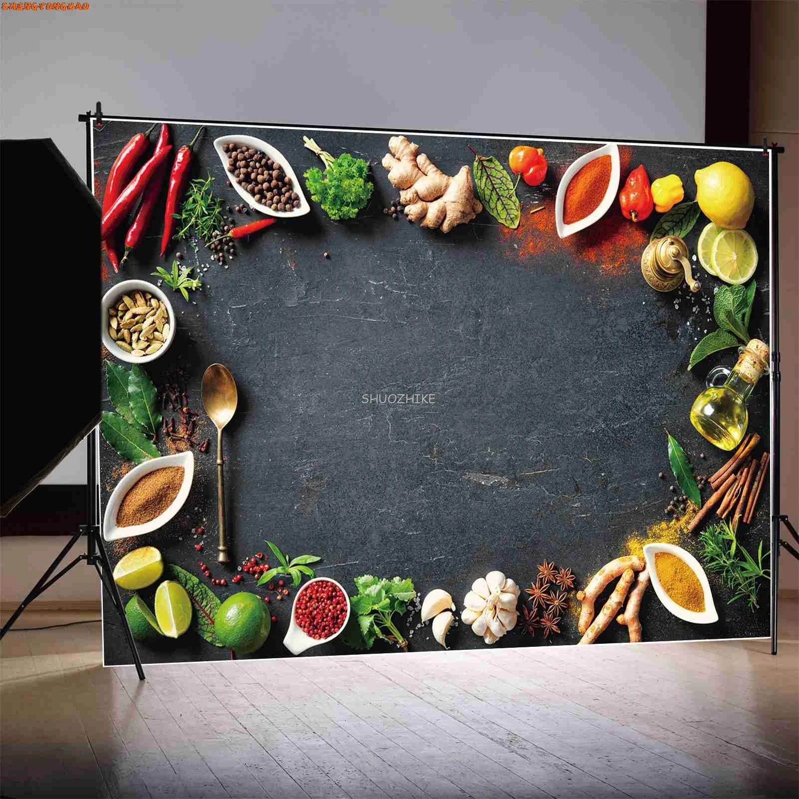 Kitchen Props Strawberry Backdrops Photography Wooden Board Decoration Custom Greens Camping Food Home Studio Photo Backgrounds