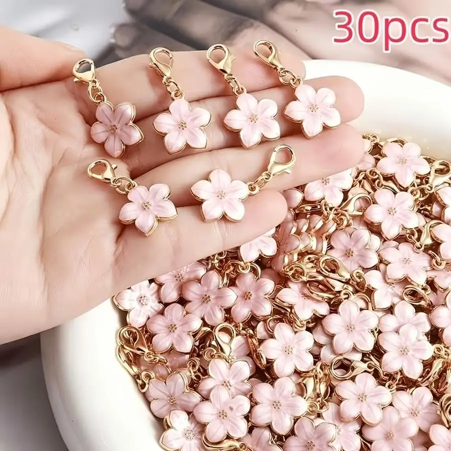 1/5/10/20/50/100pcs Fashionable Pink Alloy Cherry Blossom Pendant Keychain Set, Cute Ladies' Bag Charm, Fashion Accessory, Elega