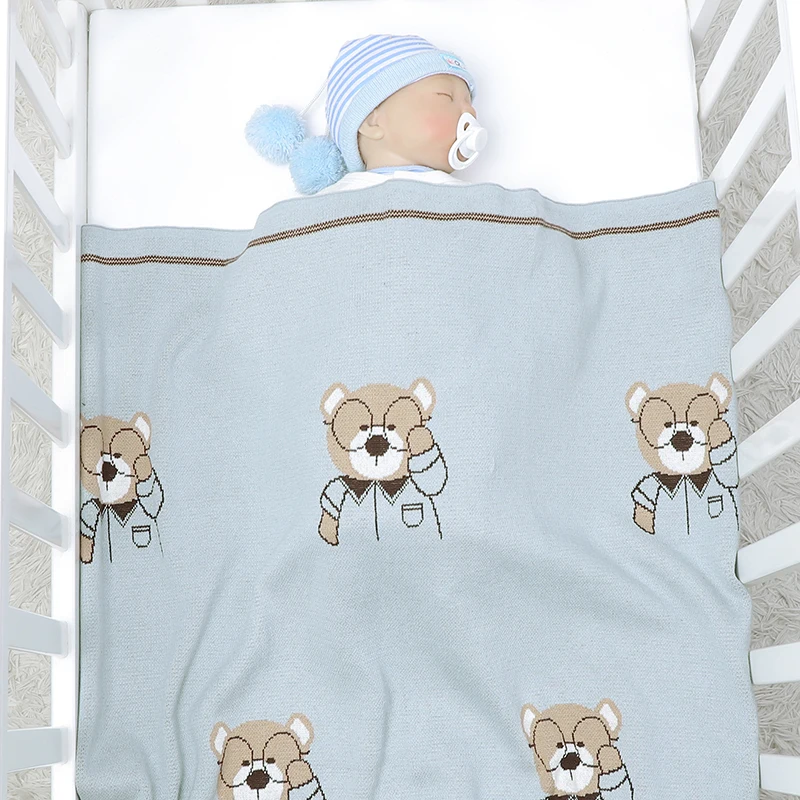 Newborn Baby Clothes Set Cotton Knit Toddler Long Sleeve Turn-down Jumpsuit +Bed Quilt Infant Girl Boy Romper +Blanket Cute Bear