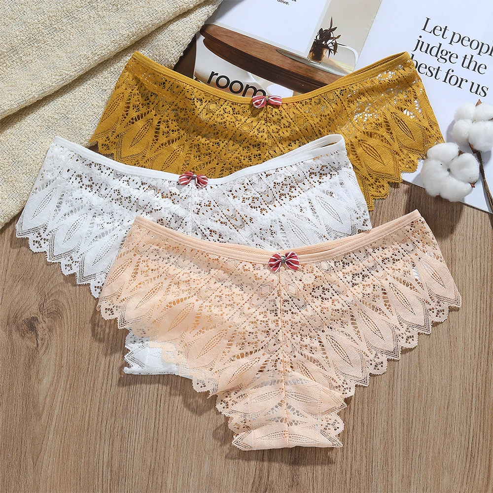 Lace Panties for Women Low Rise Briefs Female Underwear Floral Perspective Breathable Intimates Lingerie Soft Pantys S-XL