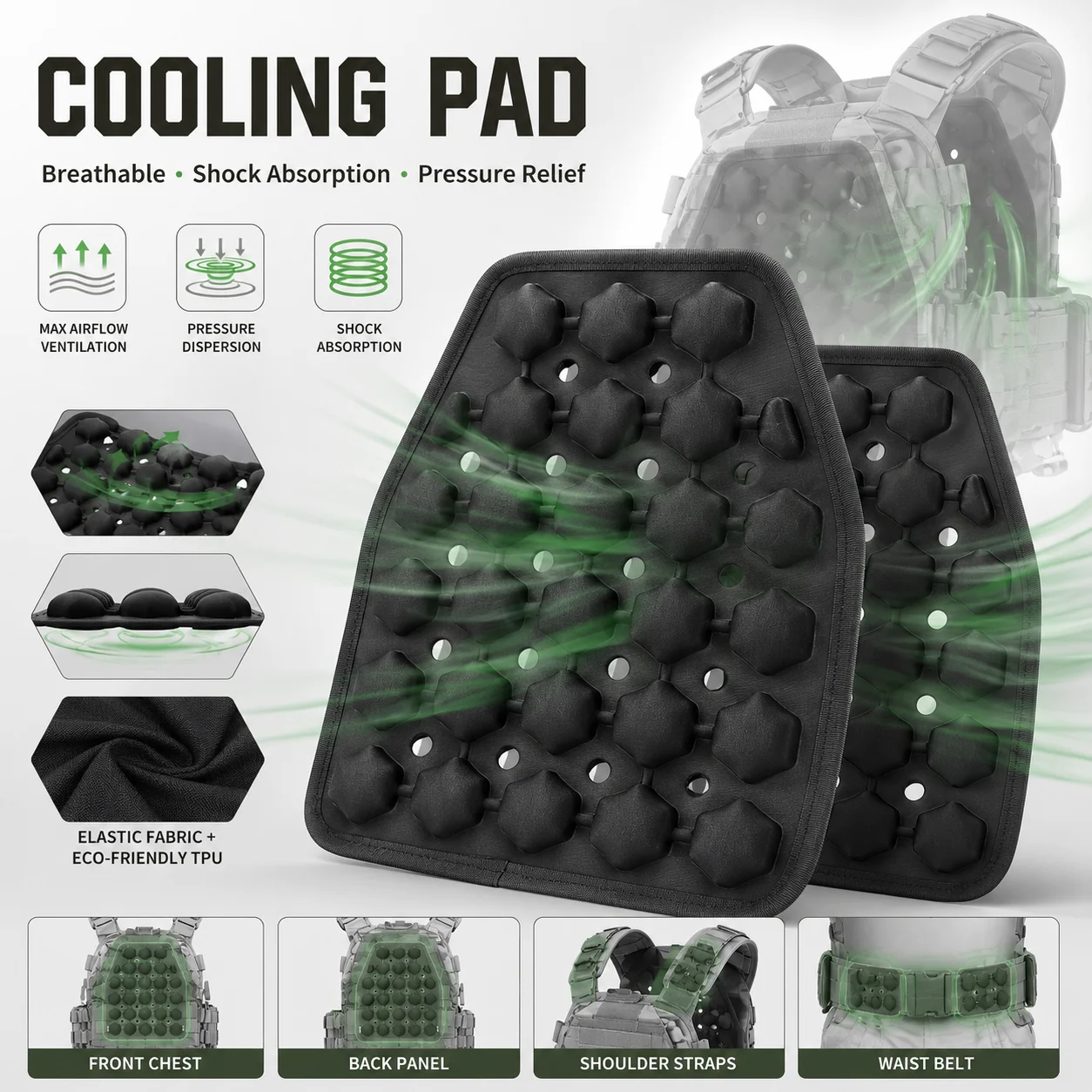 Tactical Cooling Pad 2cm Air Cushion Ventilated Insert Breathable Shock Absorbing Pad for Vest Backpack Outdoor Gear