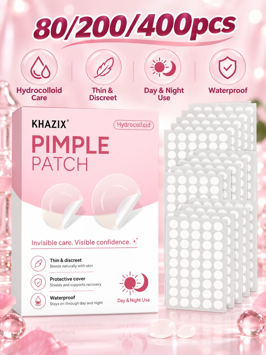 Acne patches, hydrogel acne concealer patches, daily facial care patches, blemish concealment