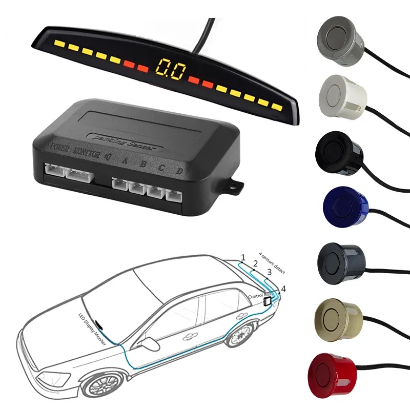 

Car Led Parking Sensor Auto Car Detector Park Tronic Display Reverse Backup Radar Monitor System With 4 Sensors