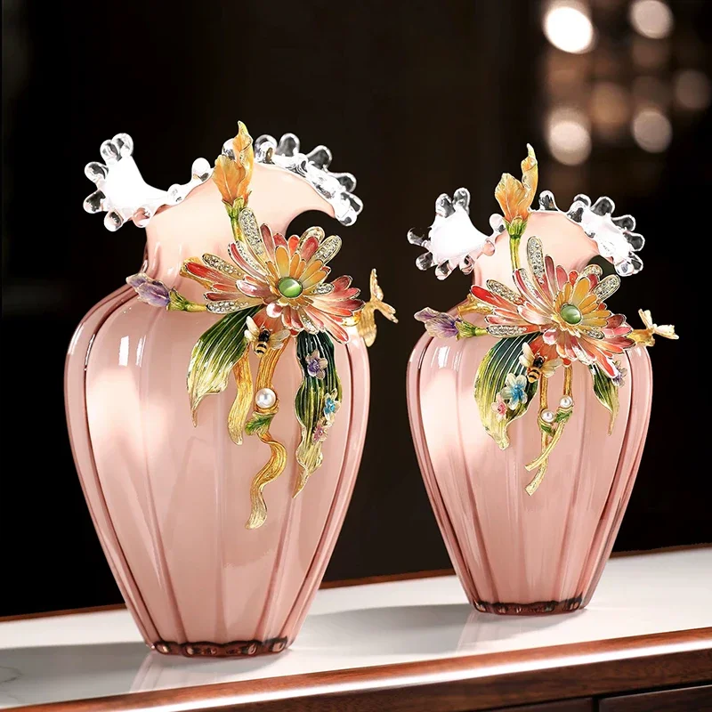 Luxury Glass Artwork Vase,Enamel Colored Glass Vase Ornament,Home Living Room Decor,Crafts Desktop Decoration,High End Art Gifts