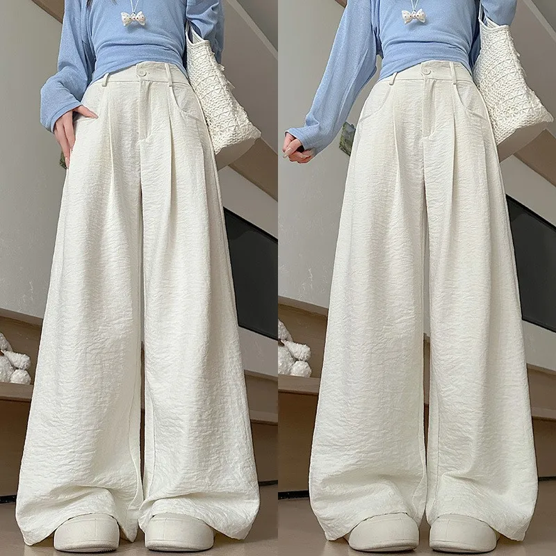 Cr pantalon à jambes larges femme décontracté drapé mince taille haute loisirs samouraï pantalon Polyester fibre taille haute basique Sle