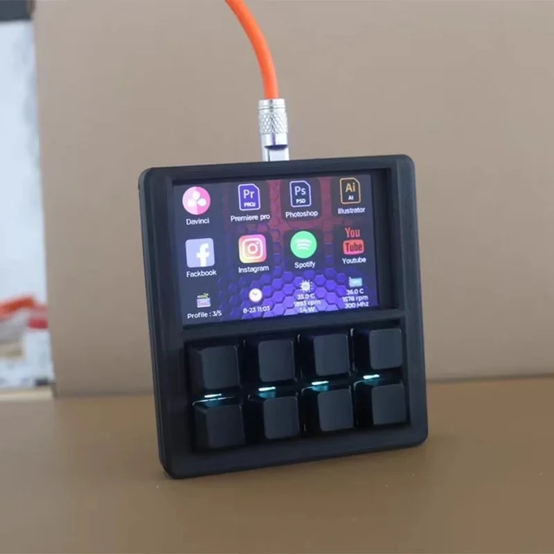 3.5 Inch LCD Macro Pad 8 Programmable Keys DIY Quick Shortcut Keyboard Desktop System Data Monitoring Control Console