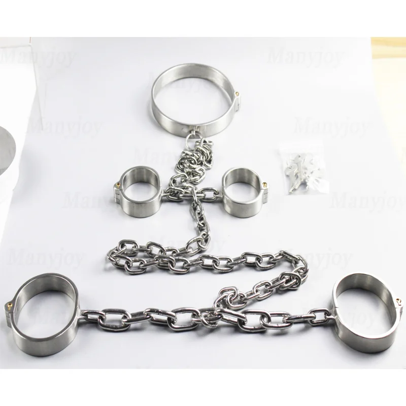 Metal Steel Handcuffs Ankle Cuffs Neck Collar Neck Collar Choker Male Lockable Bondage BDSM Reatraint Sex Toys for Women Men