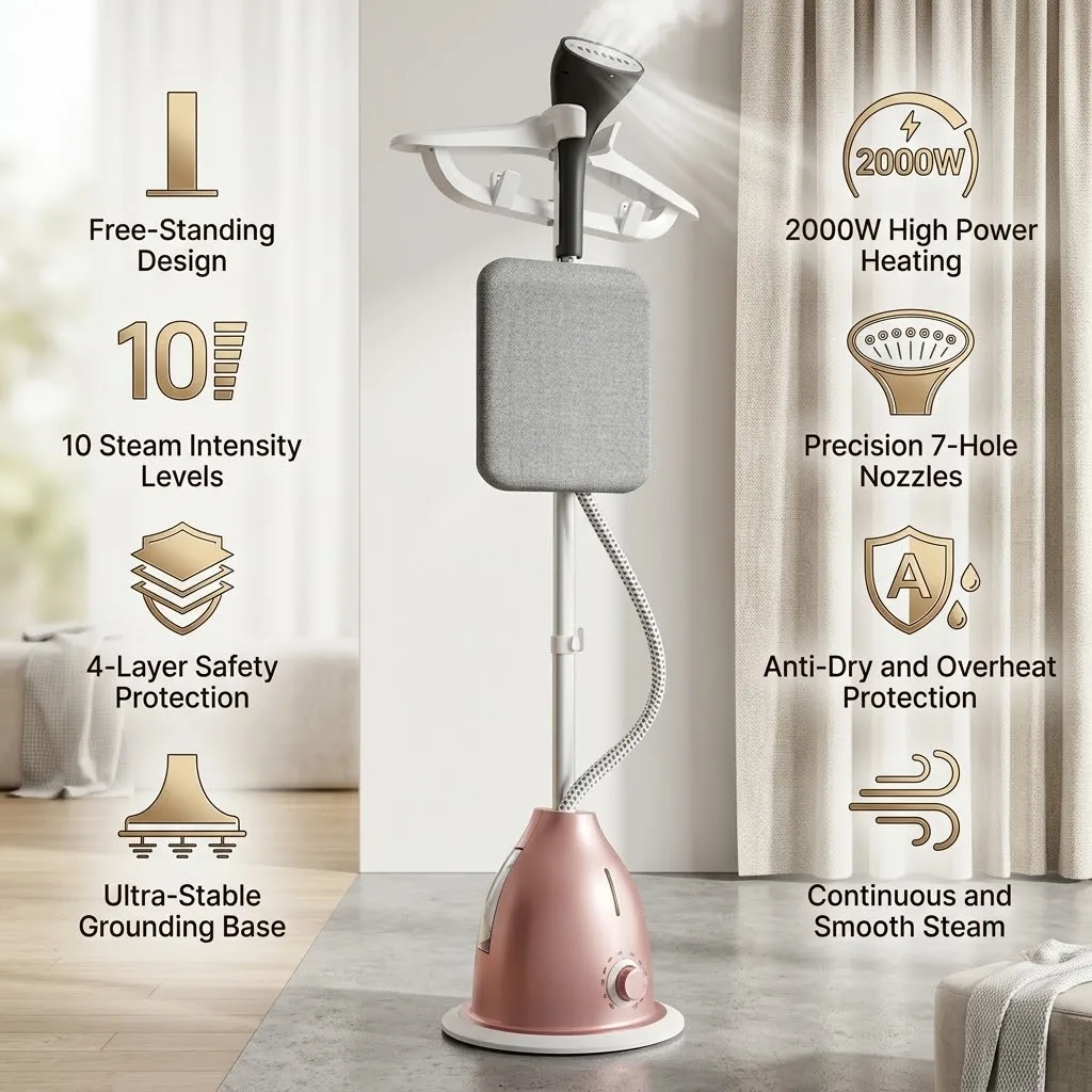 2 In1 Household Standing Garment Steamer 2000W 10 Gears Fabric Steamer Flat Vertical Clothes Ironing Machine with Ironing Board