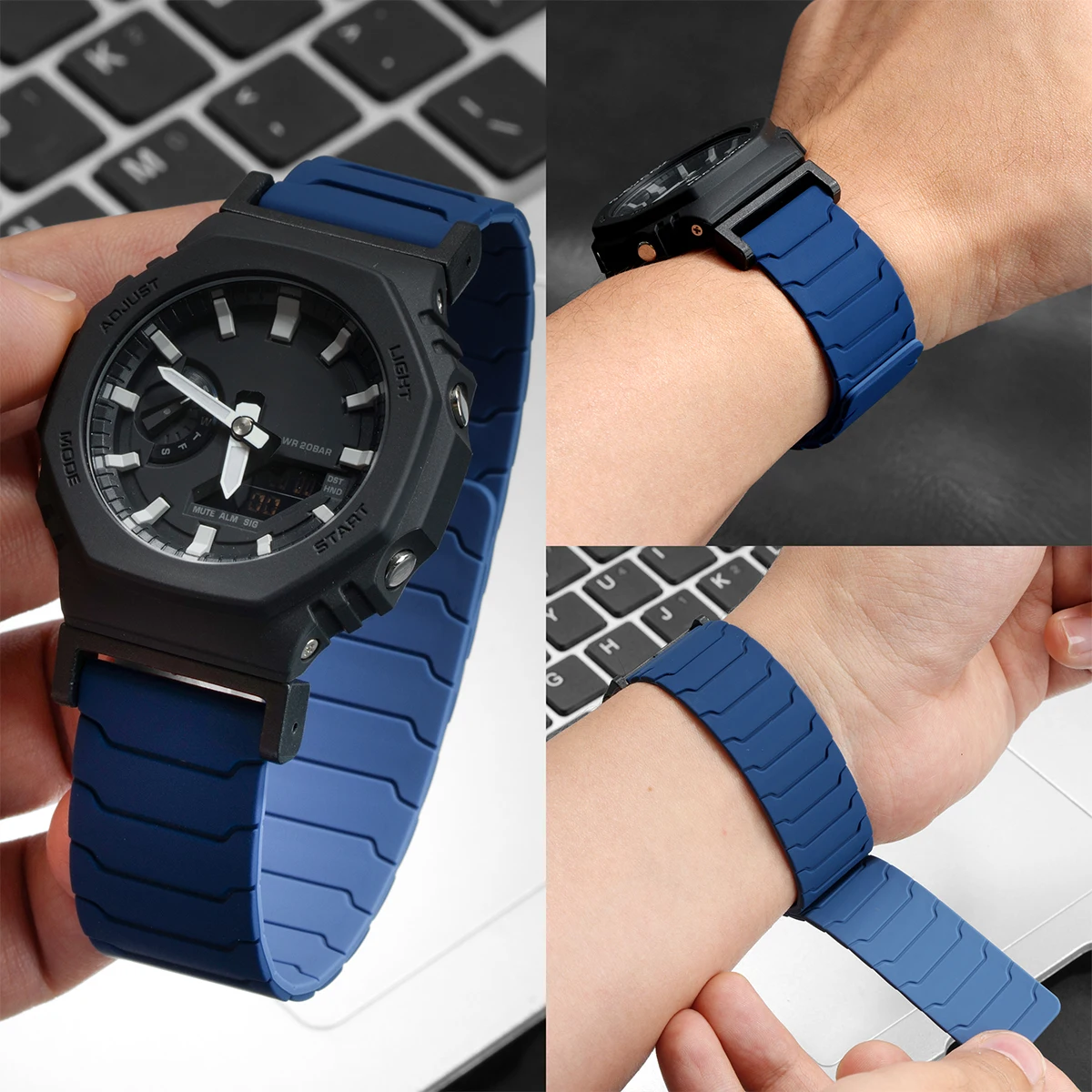 Bracelet magnétique en Silicone pour Casioak GA-2100 GA-110/100/120 GD-100, Bracelet de Sport pour DW5600 6900 8900, accessoire